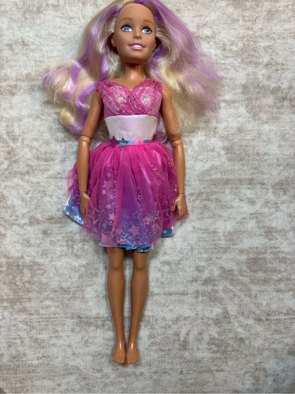 Barbie 28" Best Fashion Friend Star Power Doll Blonde Purple Hair Dress No Shoe